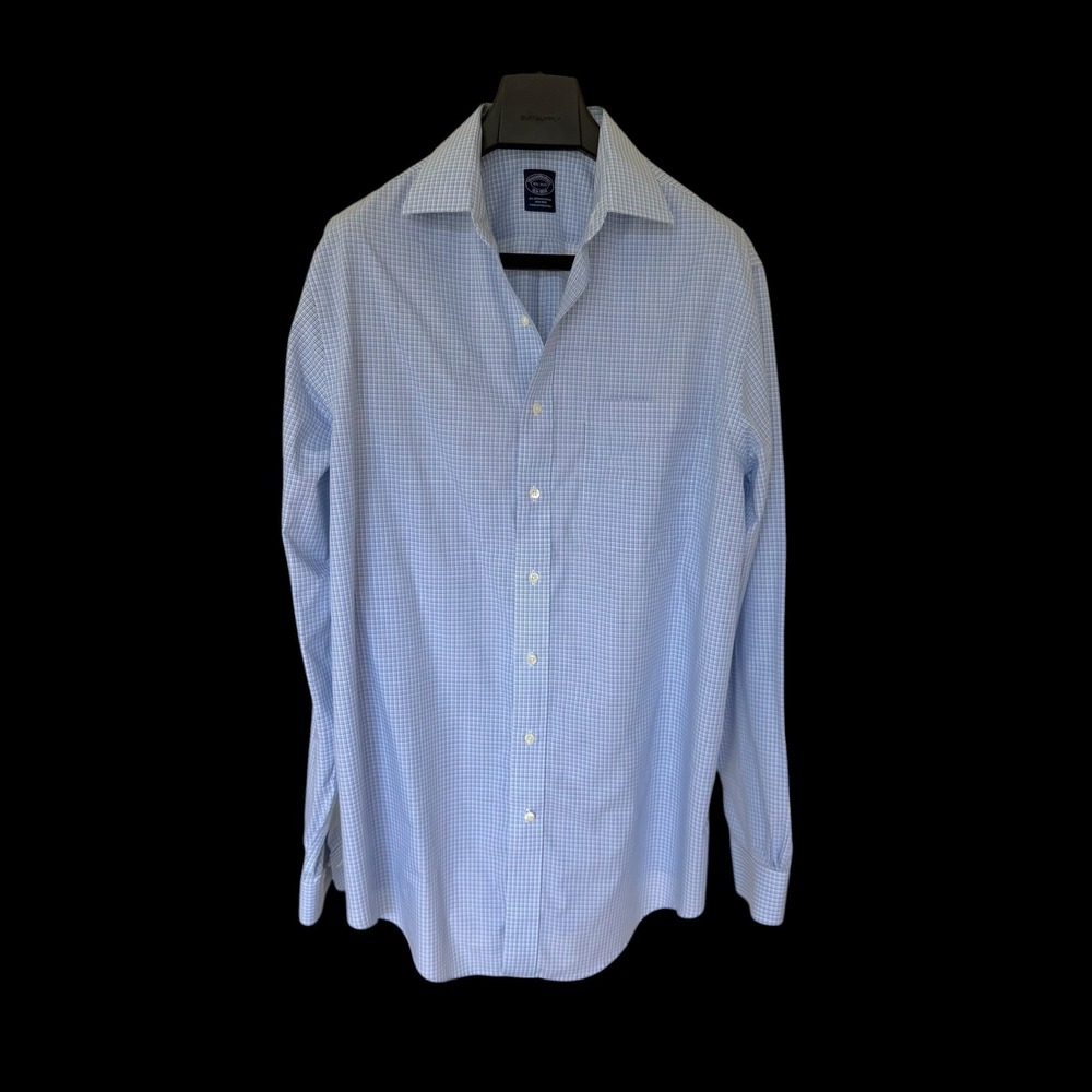 Brooks Brothers Blue Micro Check Non-Iron Supima Cotton Shirt 16.5 36-37